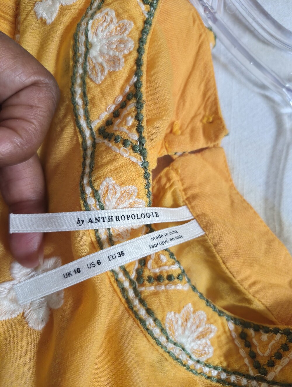 Anthropologie Yellow Embroidered Floral Cotton Shift Dress Women's Boho Size 6 - Picture 4 of 5